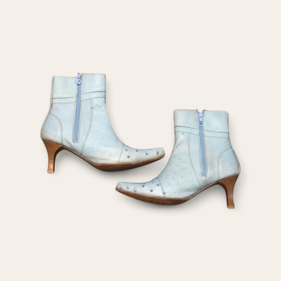 White Diamonds Ostrich Leather Side Zip Heeled Western Boot in Powder Blue - Picture 3 of 9